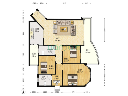 渝港花园 4室1厅2卫 132平方