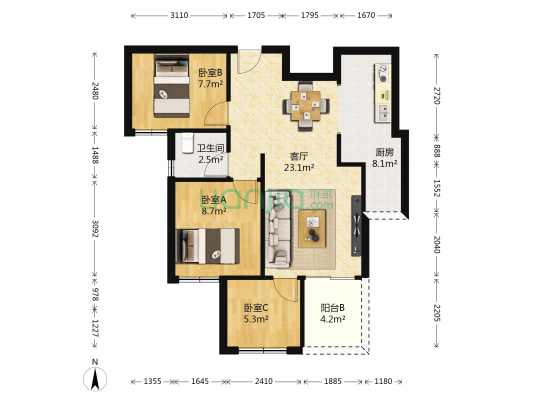 金科星辰三期 3室1厅1卫 75平方