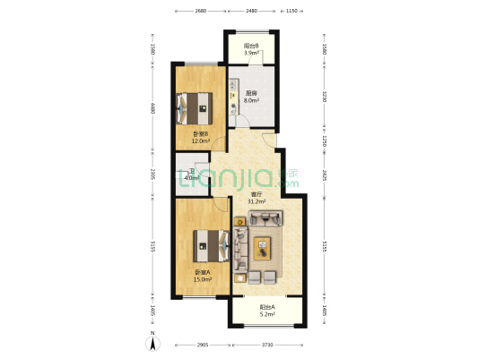 南开华府 2室1厅1卫 104平方
