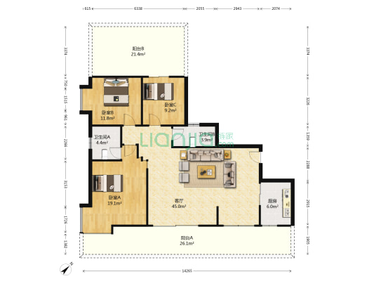 丽水菁苑 3室1厅2卫 123平方