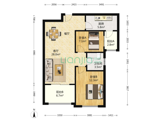 悦美国际花园 2室1厅1卫 79平方