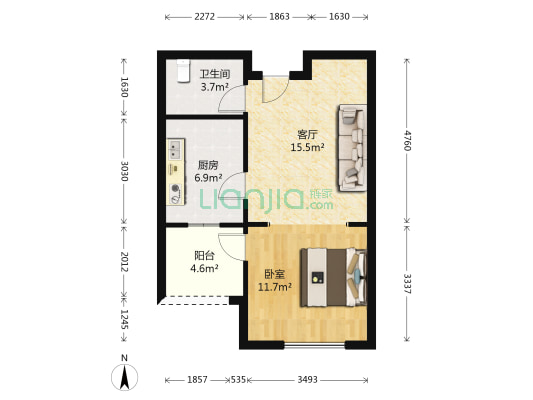桃花源南区 1室1厅1卫 61平方