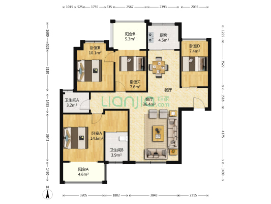 山水檀溪·山园 4室1厅2卫 119平方