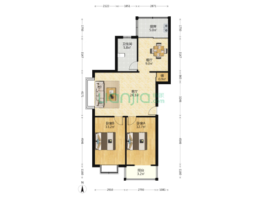 建瑞花苑 2室2厅1卫 94平方