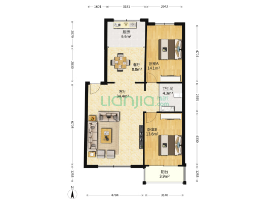 北宁里二区 2室2厅1卫 107平方