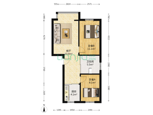 东大智慧森邻 2室1厅1卫 72平方