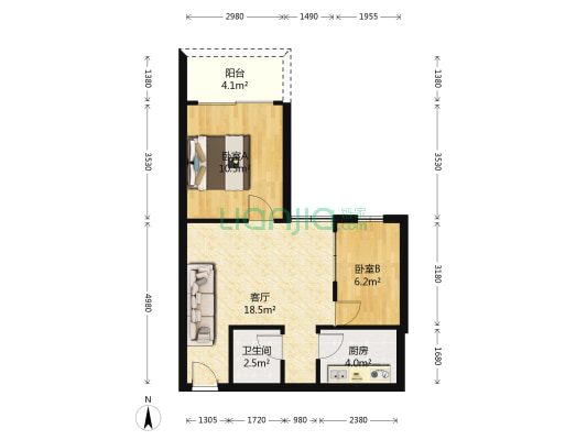 悦星园 2室1厅1卫 54平方