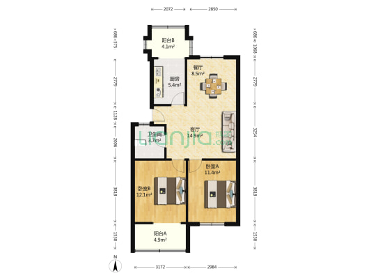 急救中心宿舍 2室2厅1卫 79平方