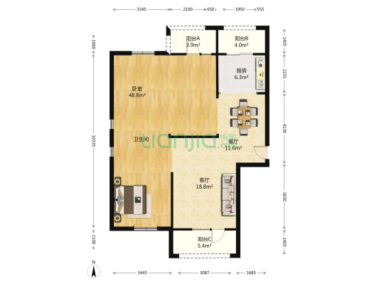 滨湖壹号 1室2厅1卫 131平方