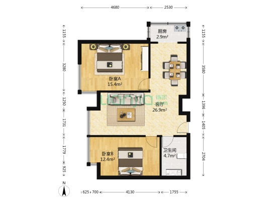 第一城B组团 2室1厅1卫 76平方