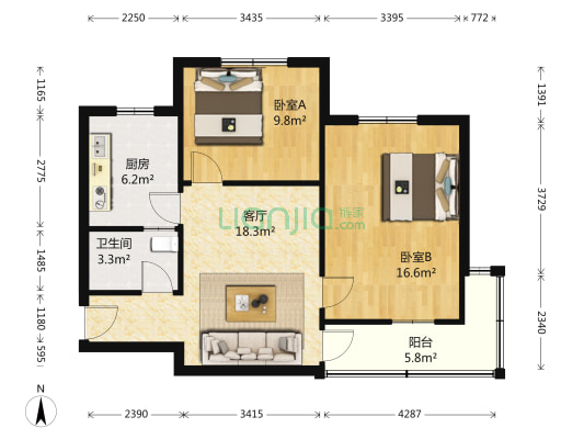 庆丰弄散盘 2室1厅1卫 68平方