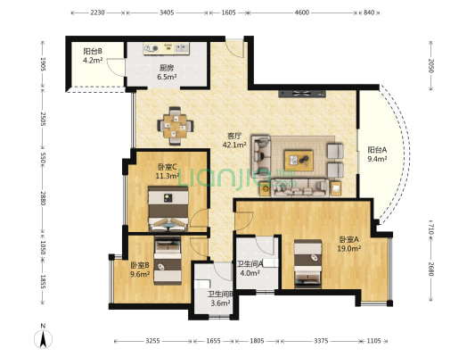 龙湖枫香庭 3室1厅2卫 118平方