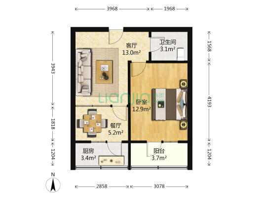 泰祥花园 1室2厅1卫 50平方