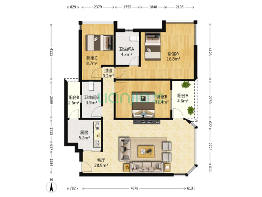 广业大厦 3室1厅2卫 118平方