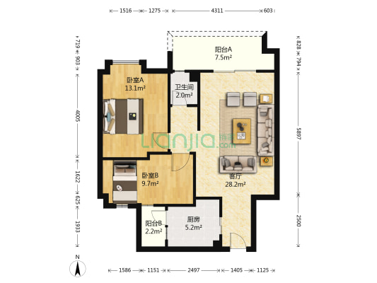 威斯广场东区 2室1厅1卫 87平方