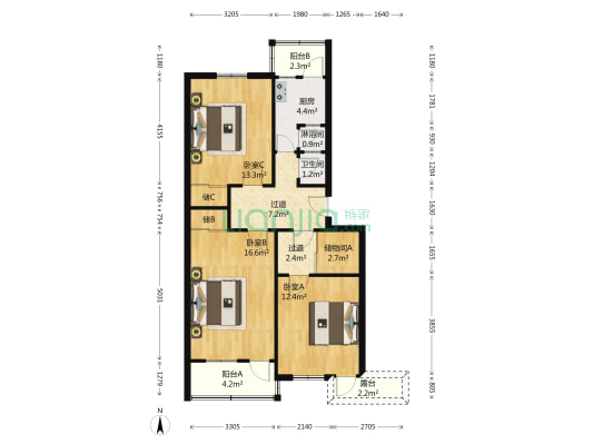 和平路57 3室0厅2卫 85平方