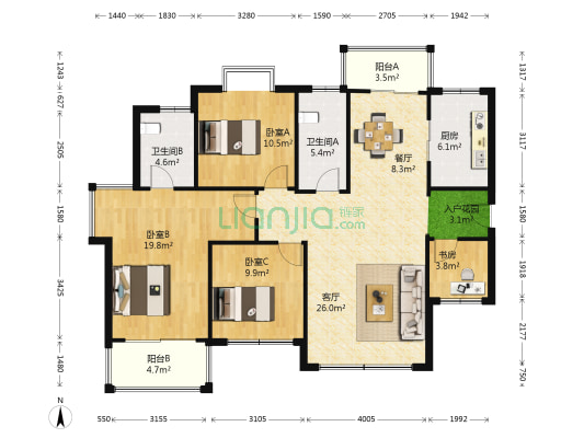 淞雅苑 4室2厅2卫 132平方