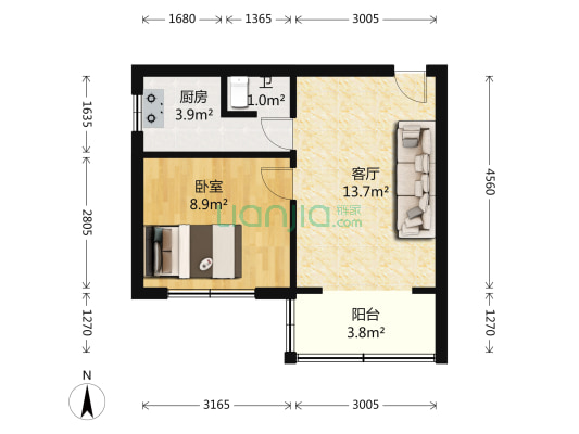 渝州路127号附2号 1室1厅1卫 42平方