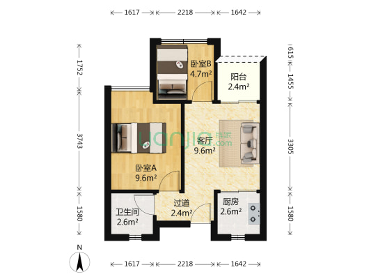 中洲城尚品 2室1厅1卫 45平方