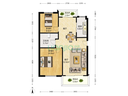 南湖丽景 2室1厅1卫 89平方