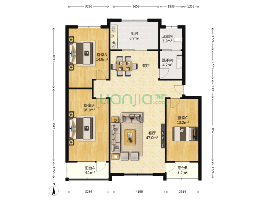 莲馨园 3室1厅2卫 137平方