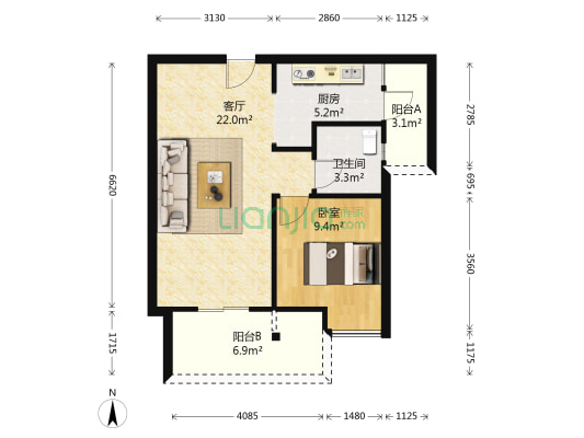 国际社区观邸二组团 1室1厅1卫 56平方