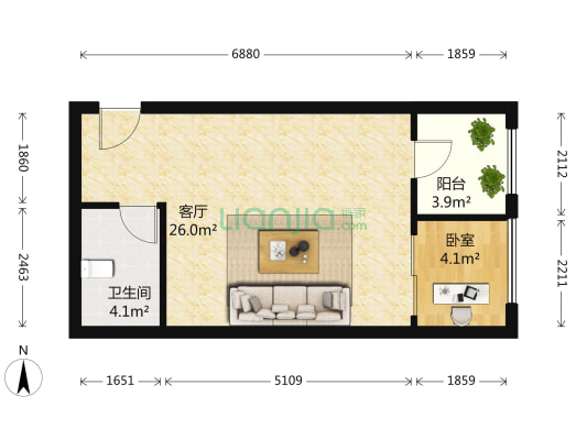 中渝都会首站 1室1厅1卫 52平方