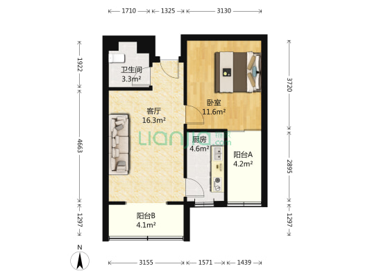 芳嘉园胡同 1室1厅1卫 56平方