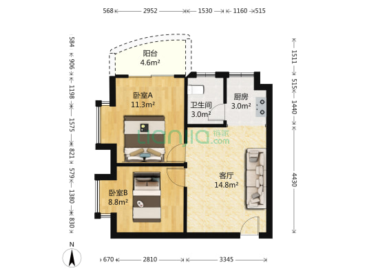 城市家园一期 2室1厅1卫 59平方