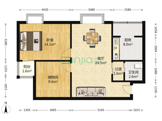 新城家园 1室1厅1卫 84平方