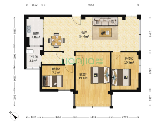 颐合花园 3室1厅1卫 87平方