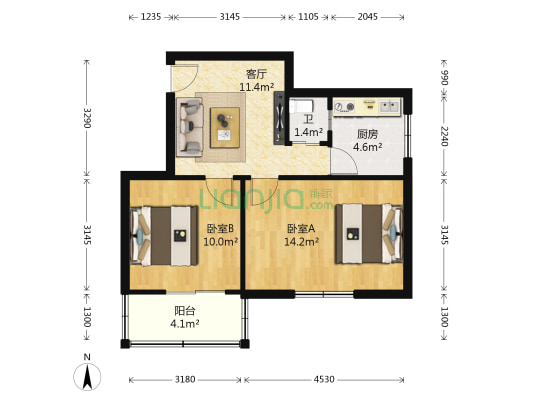 百草巷 2室1厅1卫 58平方