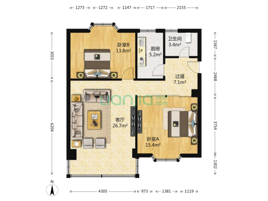 金碧小区 2室1厅1卫 81平方