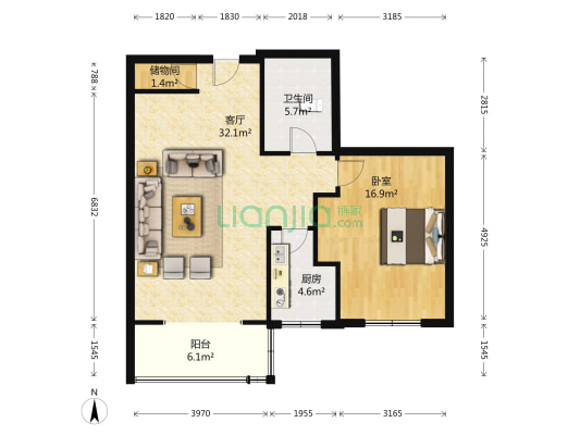 阳光嘉园 1室1厅1卫 85平方