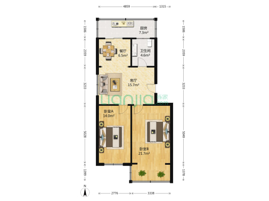 晴明街 2室2厅1卫 93平方