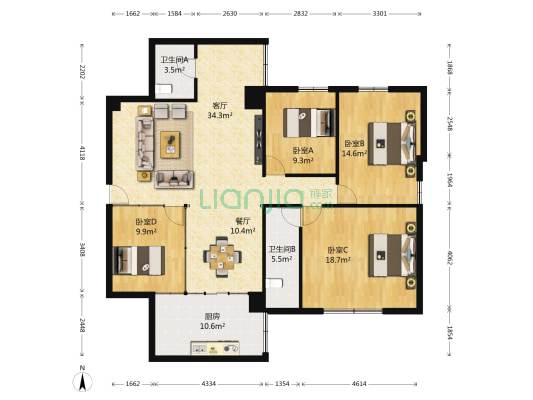 金桃苑 4室2厅2卫 130平方