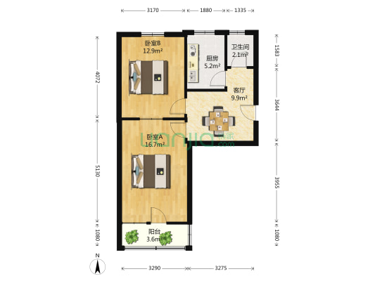 北园大街 2室1厅1卫 61平方