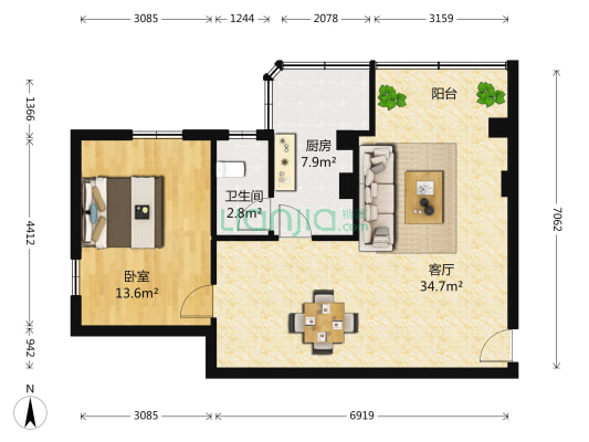 合群一马路 1室1厅1卫 67平方