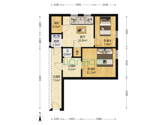 解放路(市桥) 2室1厅1卫 47平方