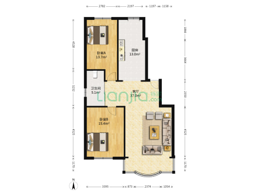 逸翠园 2室1厅1卫 114平方