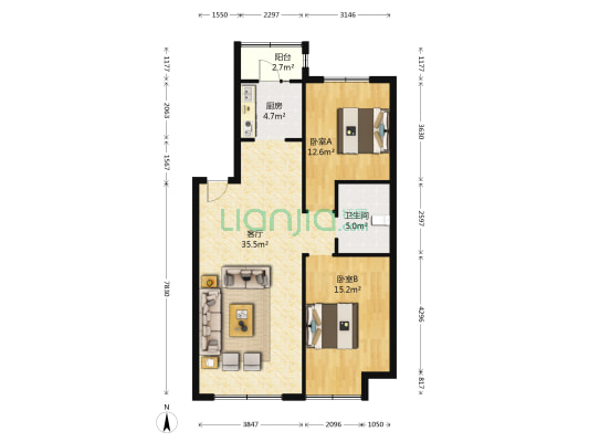 富达蓝山 2室1厅1卫 101平方