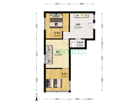 断河头 2室1厅1卫 53平方
