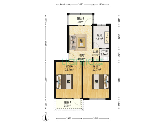 大歌笛湖社区 2室1厅1卫 60平方