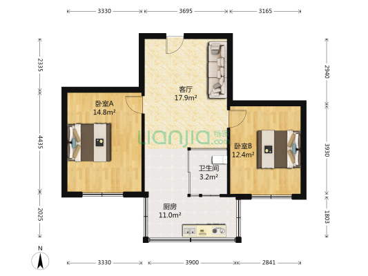 蓝天高层 2室1厅1卫 73平方