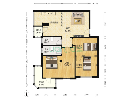 珠委大院 3室1厅2卫 97平方