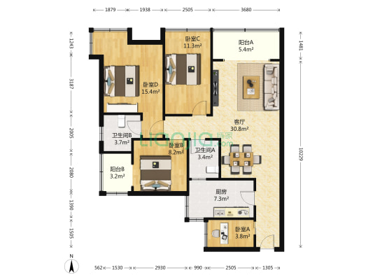 阳光青城 4室1厅2卫 101平方