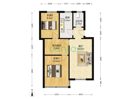 保俶北路82号 3室1厅1卫 69平方