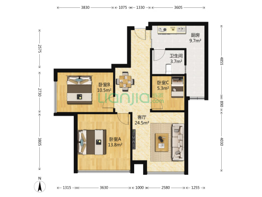 云鼎阳光 3室1厅1卫 83平方