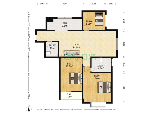 溪麓南郡 3室1厅2卫 135平方