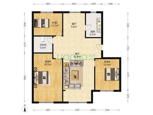 绿洲公元 3室2厅1卫 140平方